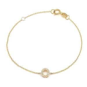14K Real Yellow Gold  Initial ”O” Single Prong Diamond Bracelet 7+1″